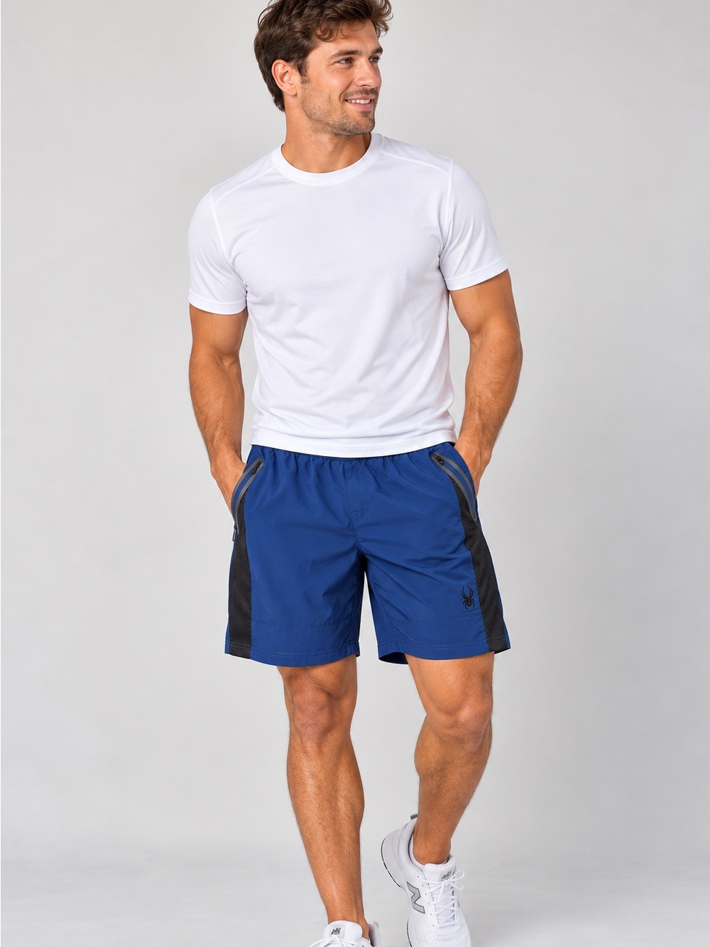 Spyder Active Men’s Blue Athletic Shorts XL Tall Zip Pockets Performance Running